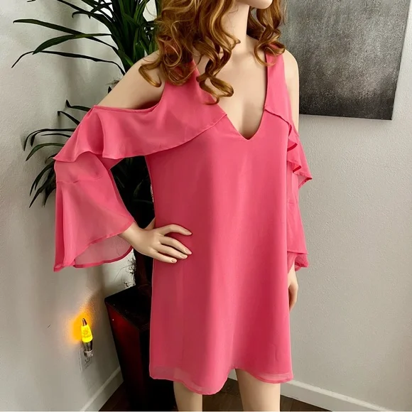 Guess by Marciano | Dresses | Marciano Coral Pink Cold Shoulder Ruffled  Partycocktail Dress | Poshmark